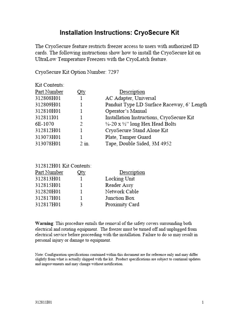 CryoSecure Kit Installation Guide | PDF | Screw | Electrical Connector