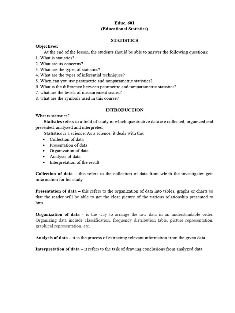 Lectures in educational statistics pdf statistics level of