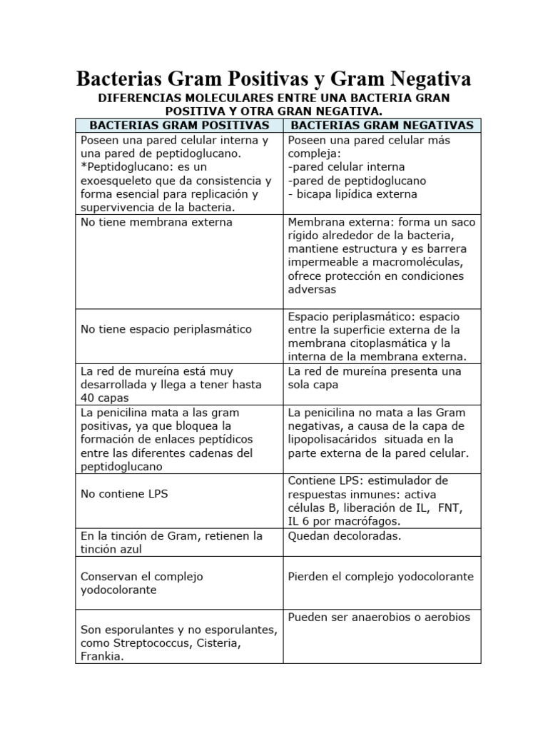Diferencias entre Bacterias Gram Positivas y Negativas | PDF | Las ...