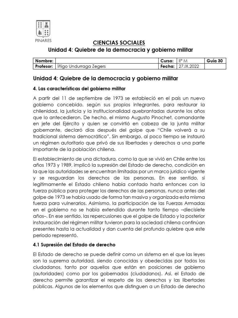 Quiebre de la democracia en Chile 1973-1989 | PDF | Estado (política ...