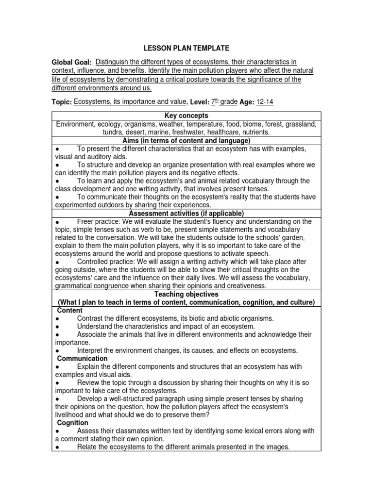 7th Grade Ecosystem Lesson Plan | PDF | Ecosystem | Natural Environment