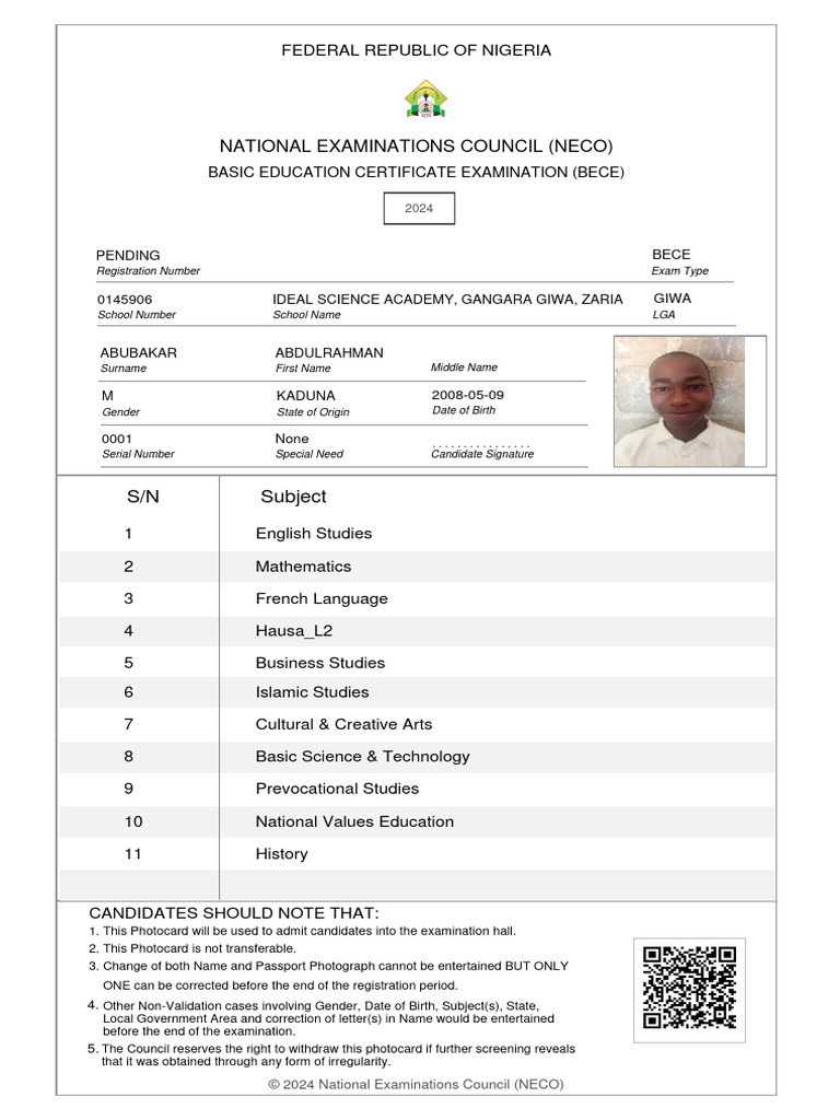 2024 Bece Candidates Photocard | PDF | Nigeria
