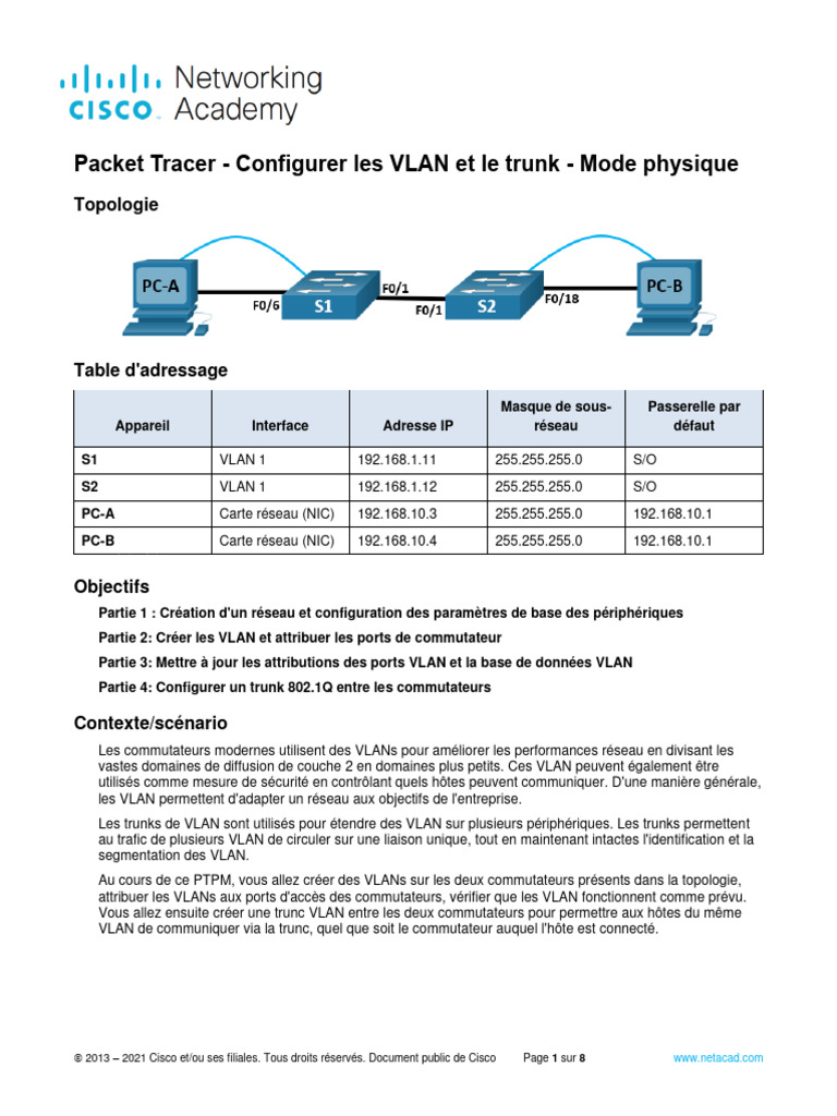 Configurer VLAN et Trunking dans Packet Tracer | PDF | Adresse IP ...