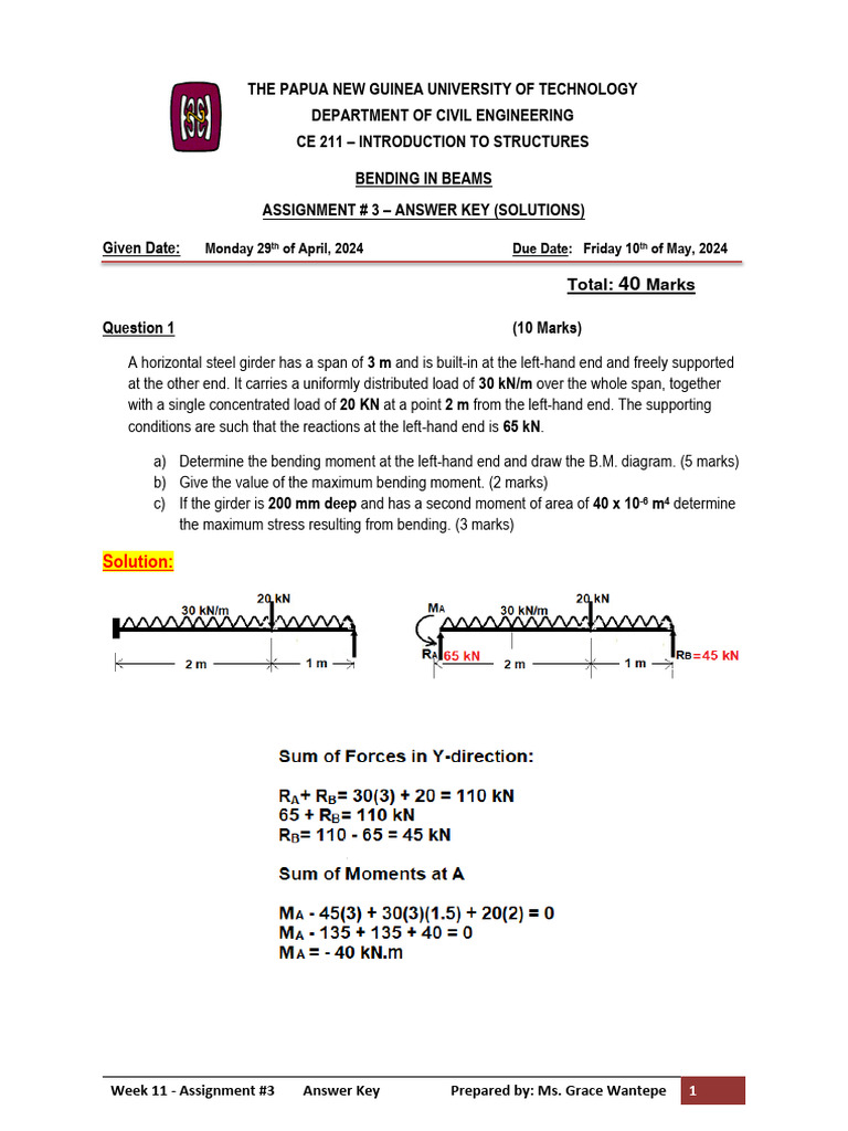 Bending in Beams Assignment Solutions | PDF | Bending | Beam (Structure)