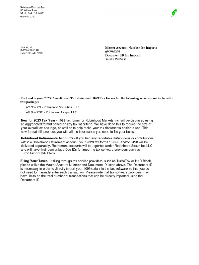 Robinhood Markets Consolidated Form 1099 | PDF | Alternative Minimum Tax | Irs  Tax Forms