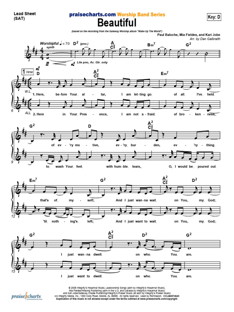 Beautiful (Gateway Church) - D - Lead Sheet | PDF