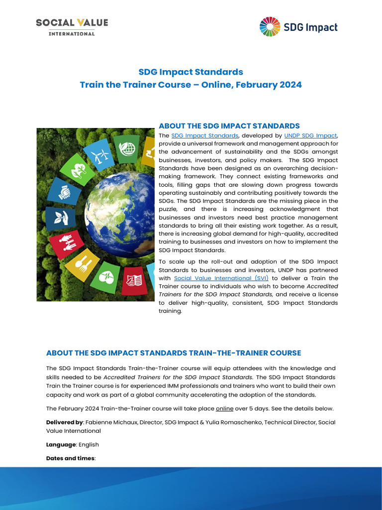 SDG+Impact+Standards+ToT February+2024 | PDF | Sustainability | Fee