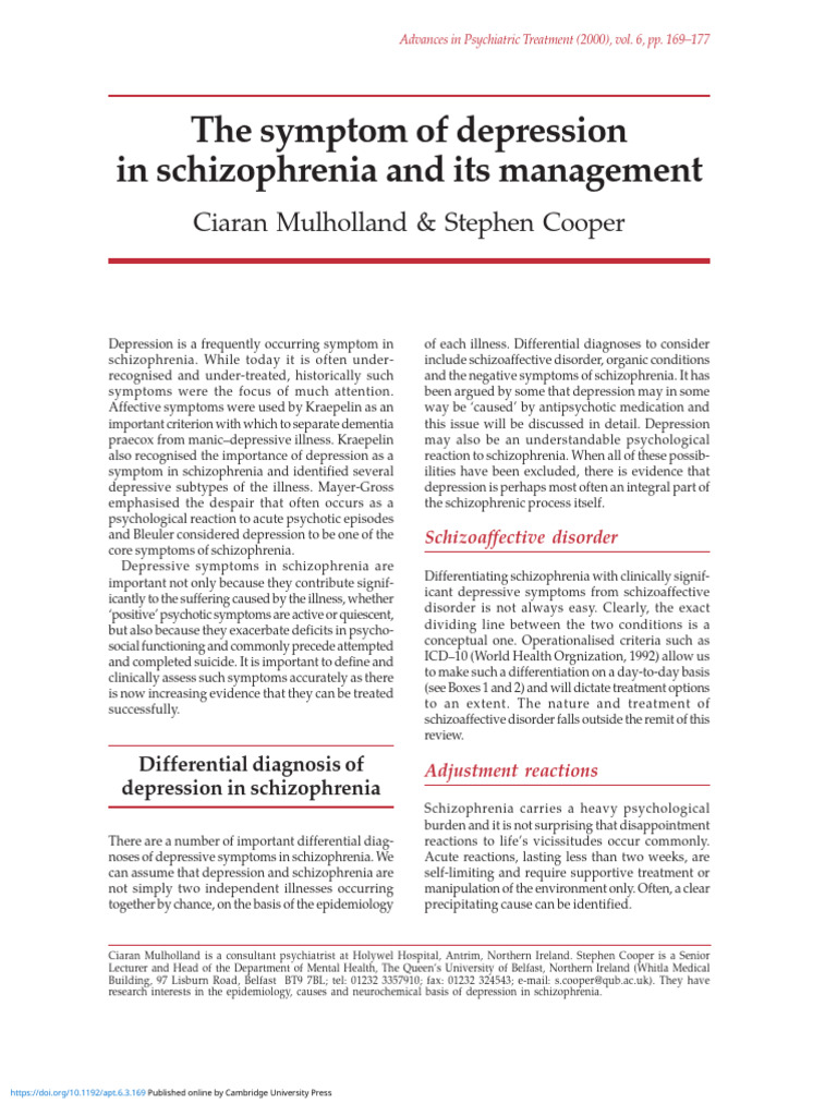 Managing Depression in Schizophrenia | PDF | Major Depressive Disorder ...