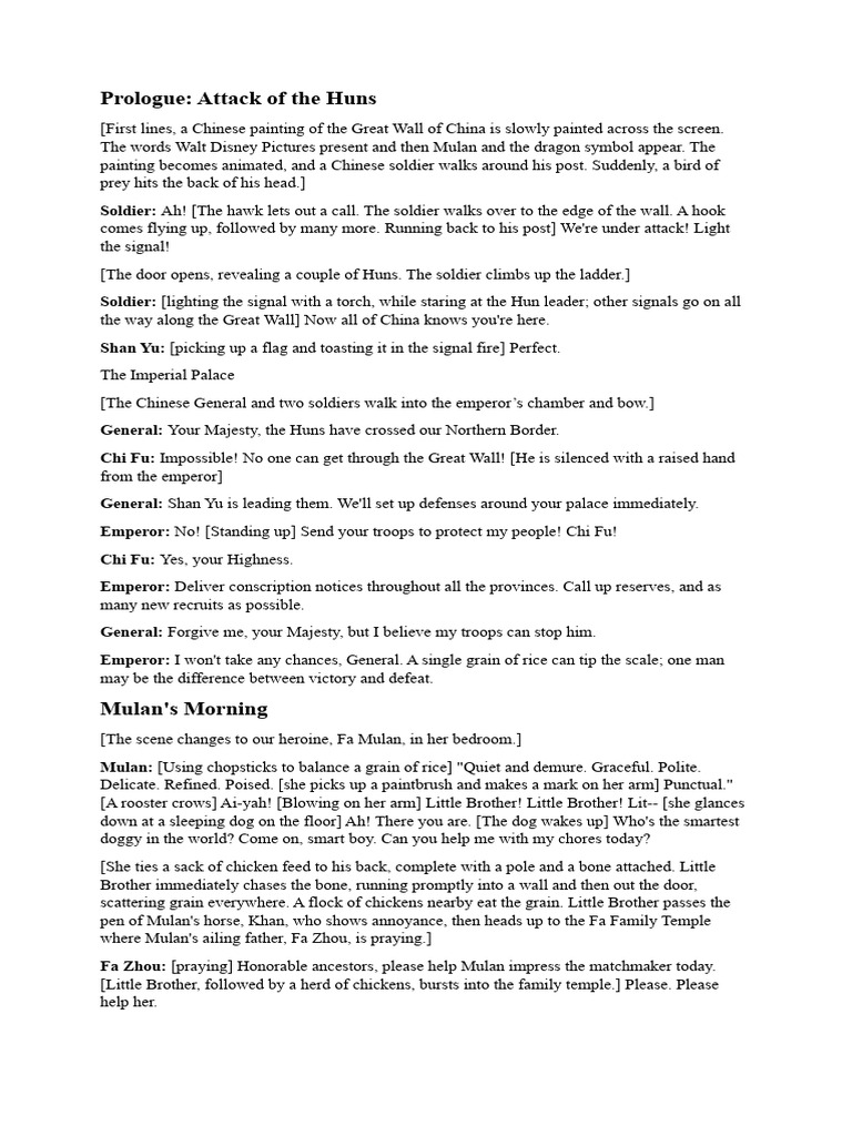 Mulan Script | PDF