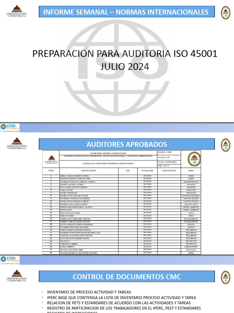 Preparacion para Auditoria de Iso 45001 Julio 2024 | PDF