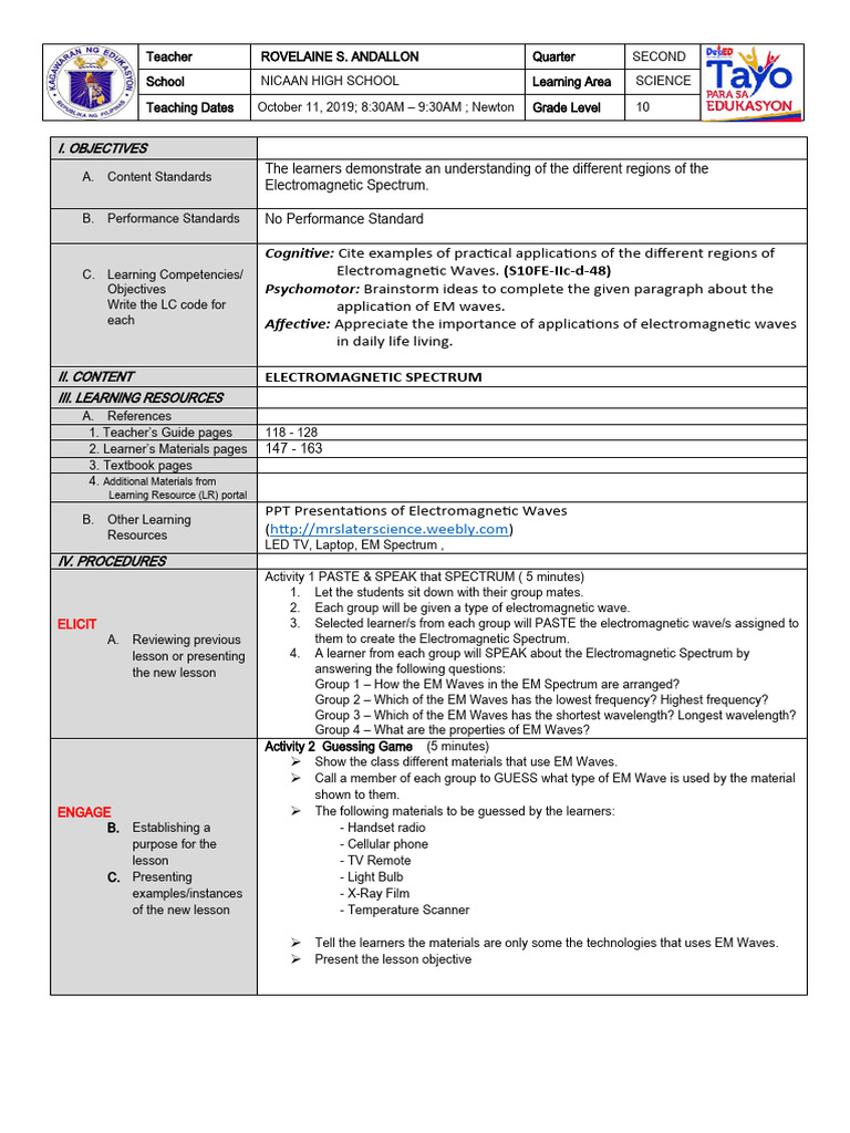 Electromagnetic Spectrum Lesson Plan | PDF | Electromagnetic Radiation ...