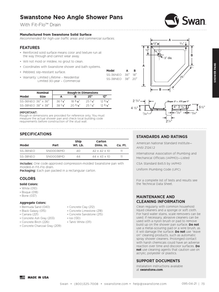 Swan Shower Base Spec Draw Ss Neo Angle | PDF | Shower | Concrete