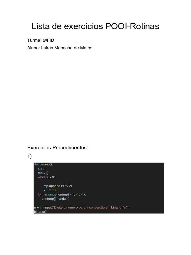 Exercícios de POO e Funções em Python | PDF | Números | Matemática ...