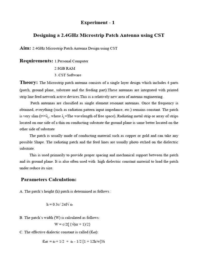Cst Exp 1 Pdf Antenna Radio Wireless