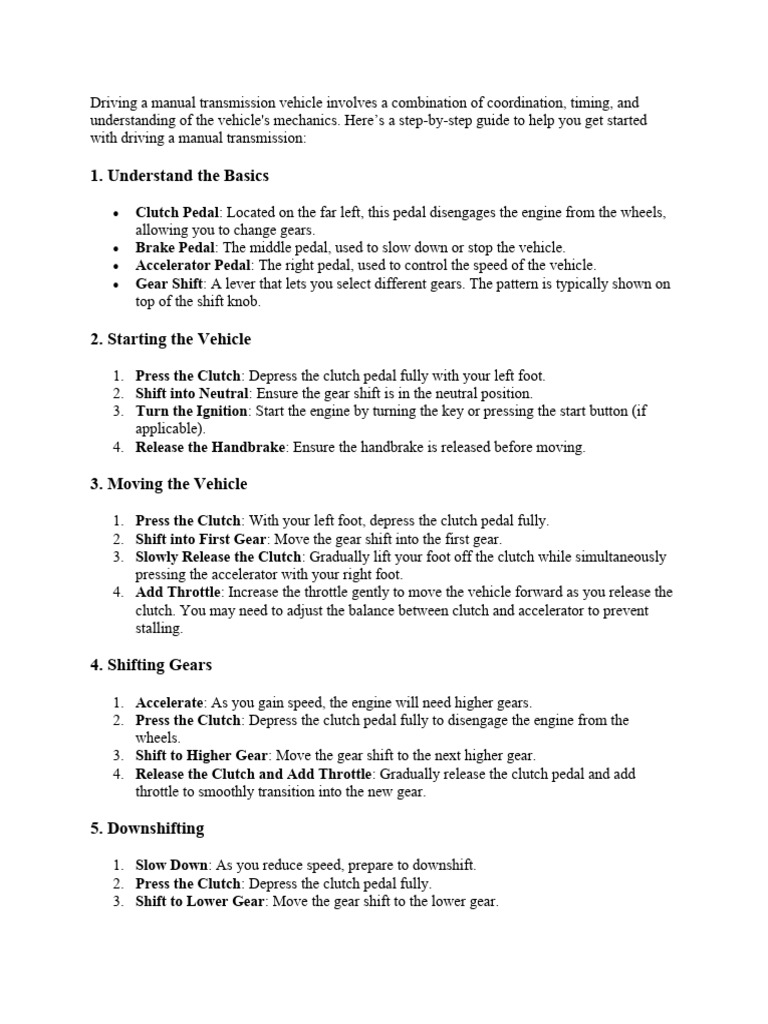 Manual Transmission Driving Guide | PDF | Clutch | Automotive Industry