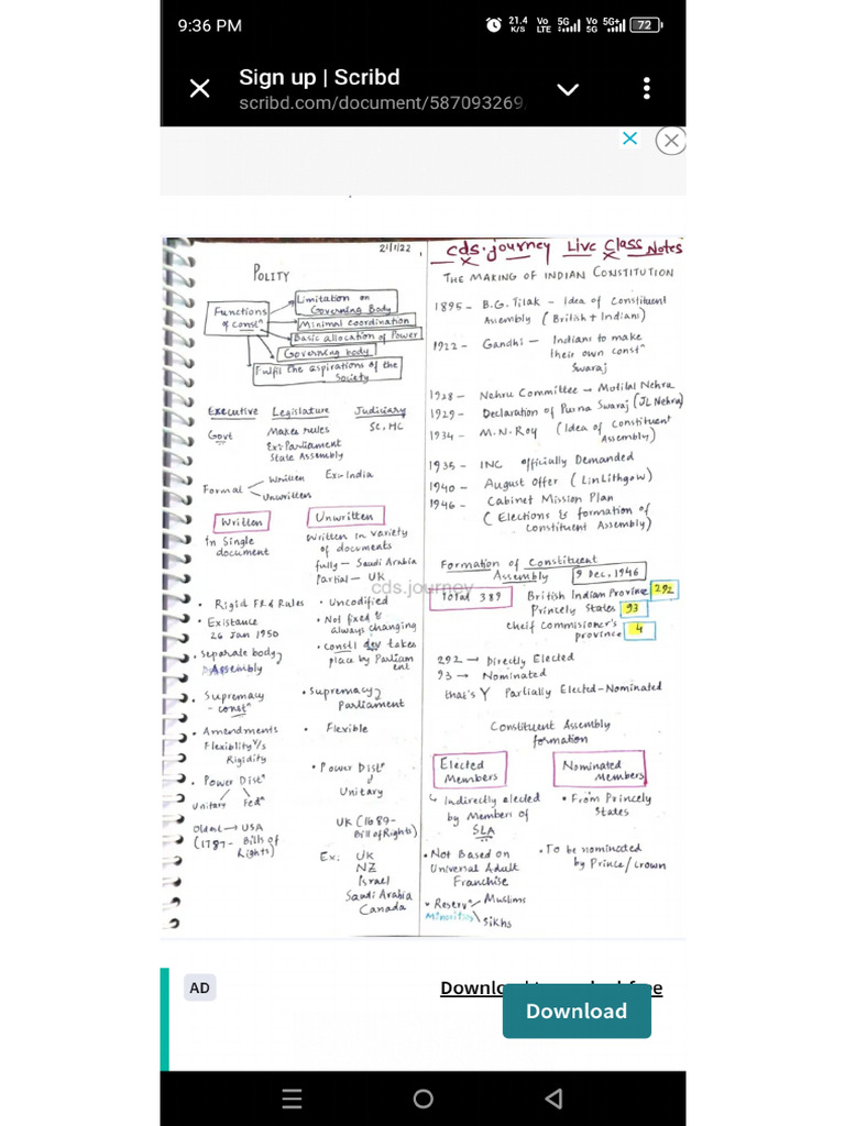 Cds Polity Notes Handwritten | PDF