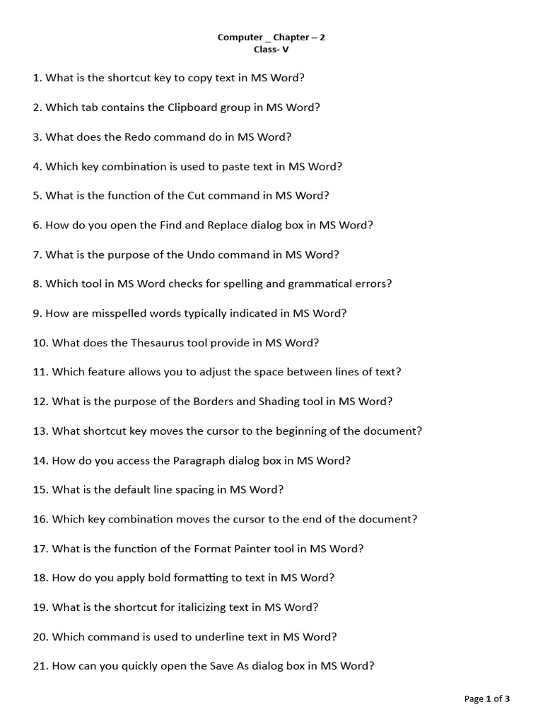 Computer chpater 2 objective question only pdf microsoft word