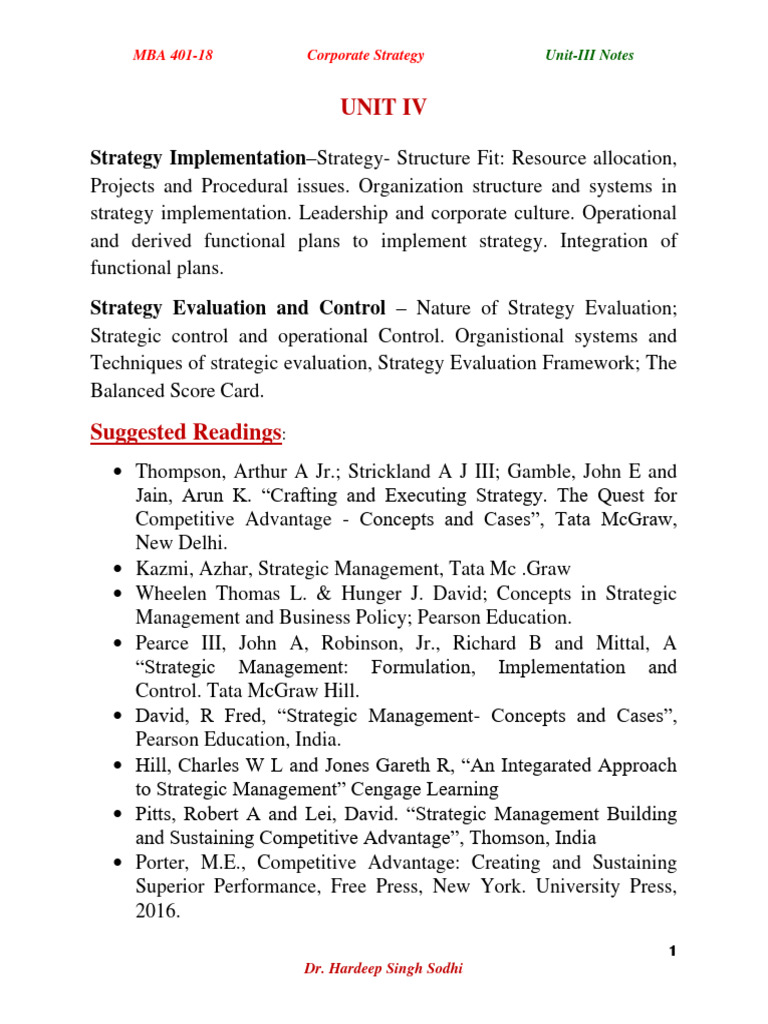 Corporate Strategy Implementation Notes | PDF | Strategic Management ...