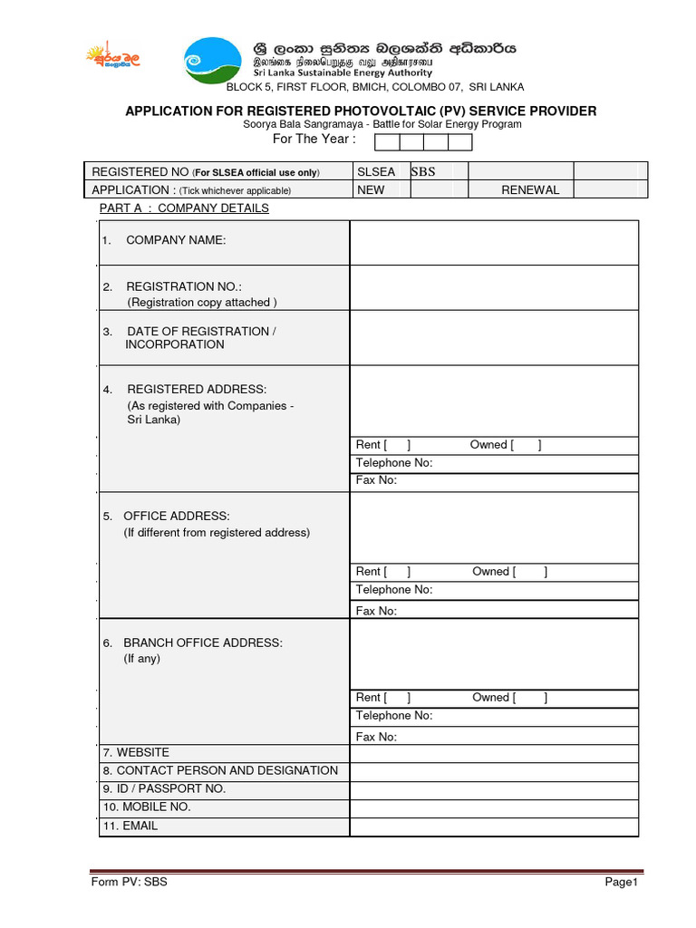 SLSEA PV Service Provider Application | PDF | Photovoltaics | Solar Panel