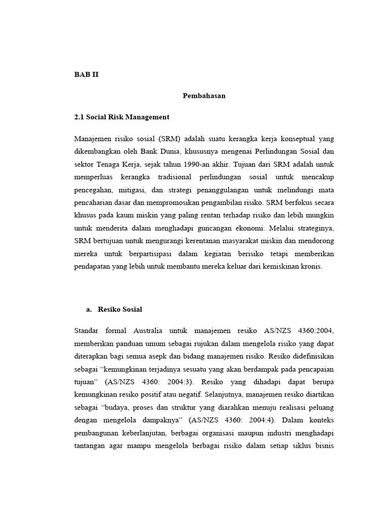 Manajemen Risiko Sosial dan Perlindungan | PDF