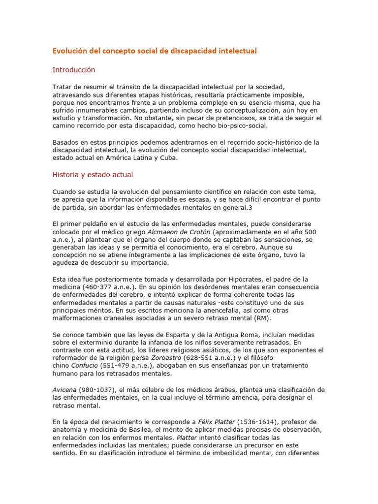 Evolución Del Concepto Social de Discapacidad Intelectual | PDF ...