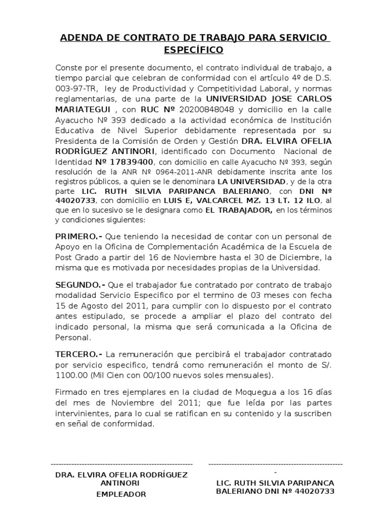 Adenda de Contrato Sujeto a Modalidad