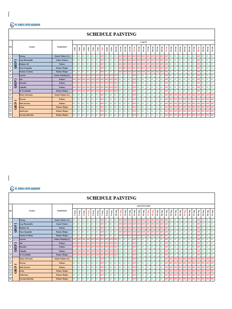 Schedule Rolling Painting Juli PDF