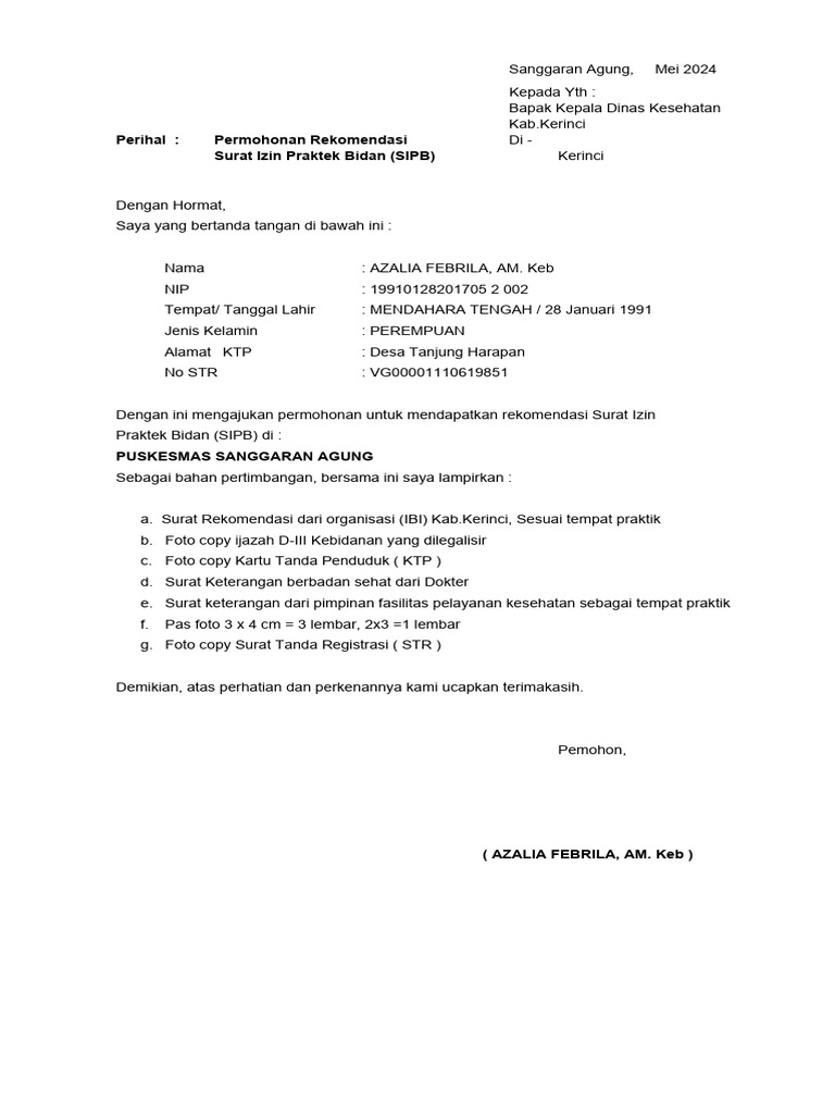 Format Rekomendasi Sipb - Sipp Azalia | PDF