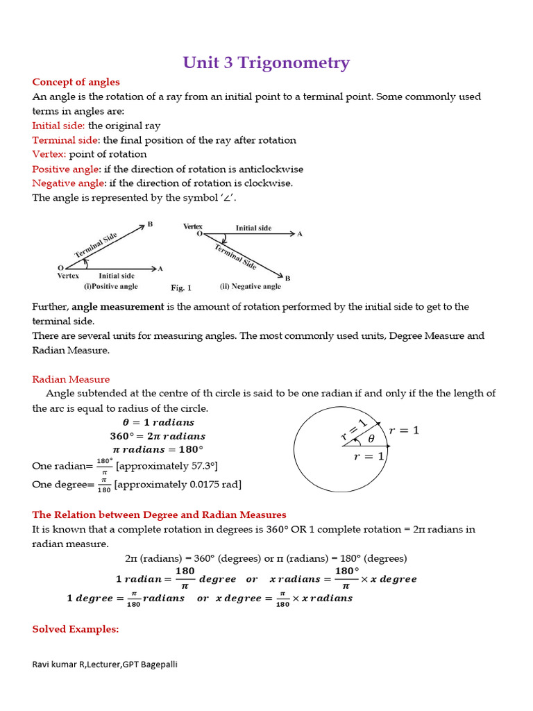 Trigonometry Notes | PDF | Angle | Euclidean Geometry