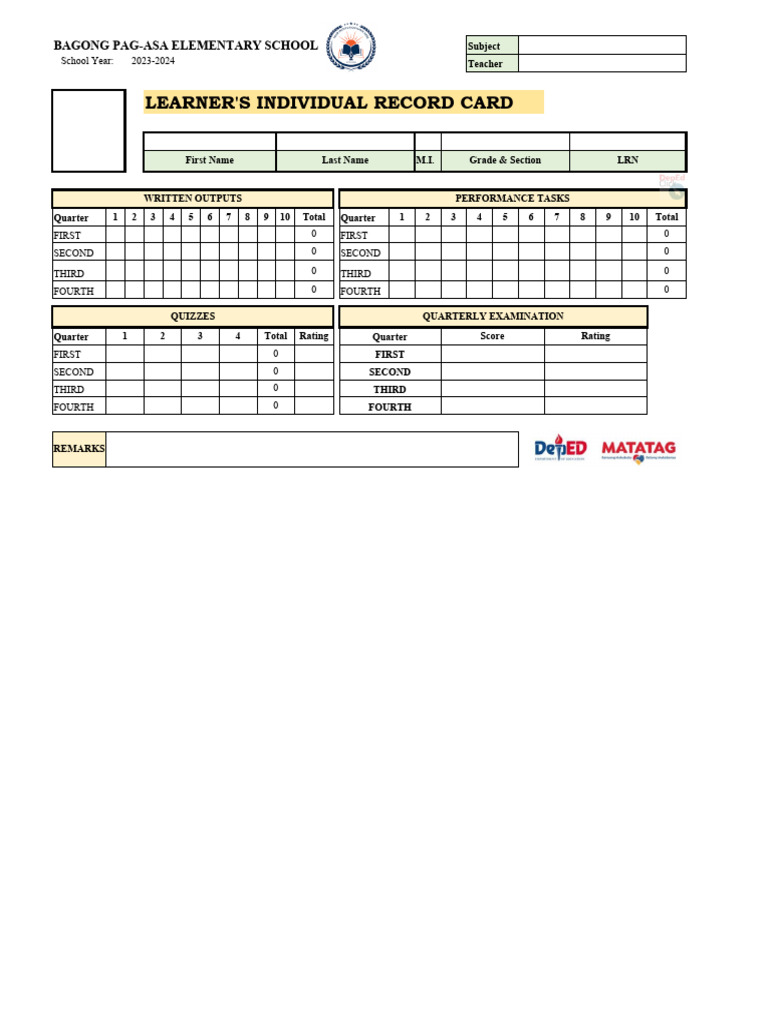 Learner's Individual Record Card (Excel) | PDF | Learning | Cognition