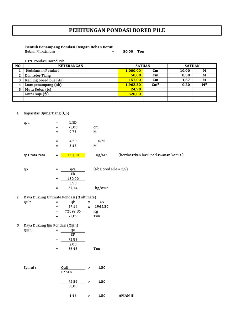 Bored Pile Foundation Design Analysis | PDF