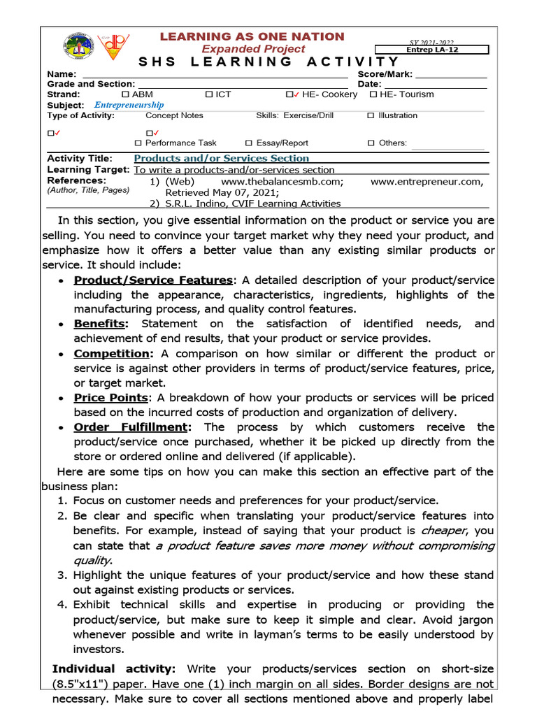 LAS 12 Product Service Description | PDF | Marketing | Business Economics