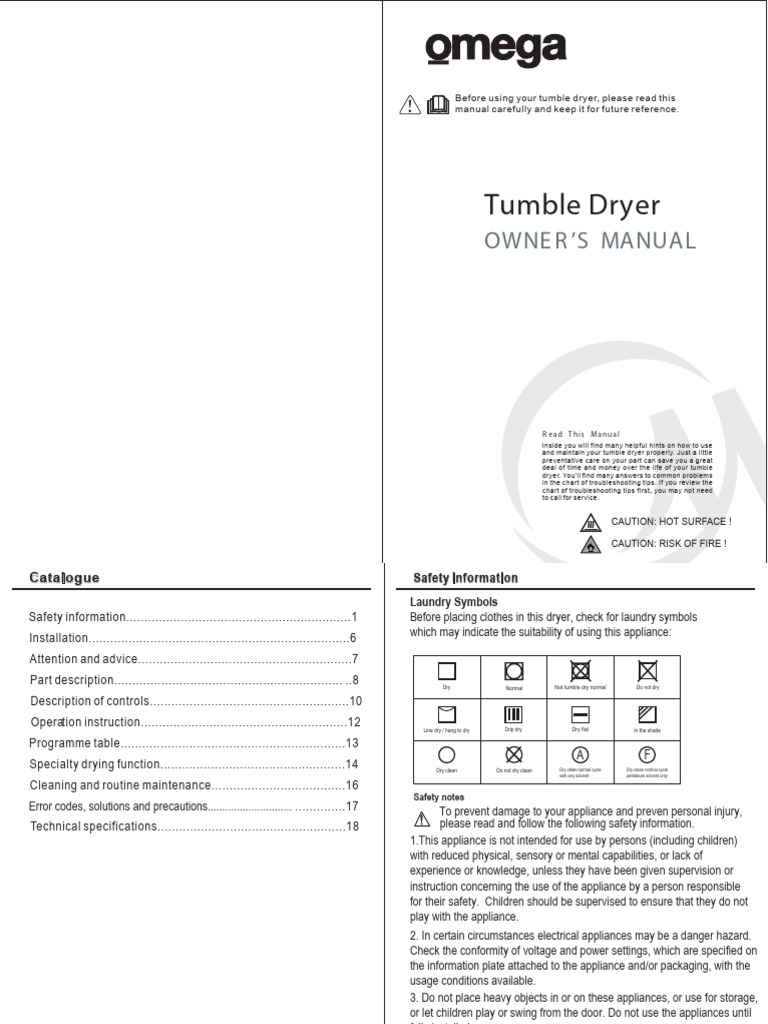 omega-laundry-manual-ocd7hp-pdf-clothes-dryer-home-appliance