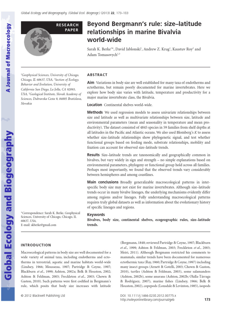 Berke Et Al - 2013 - Beyond Bergmann's Rule | PDF | Regression Analysis ...