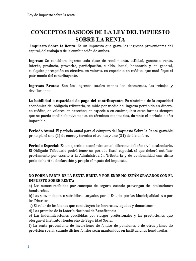 Conceptos Clave del Impuesto sobre la Renta | PDF | Impuestos ...