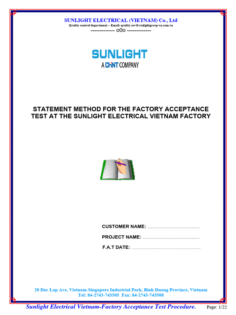 Sunlight Electrical Factory Acceptance Test | PDF | Insulator ...