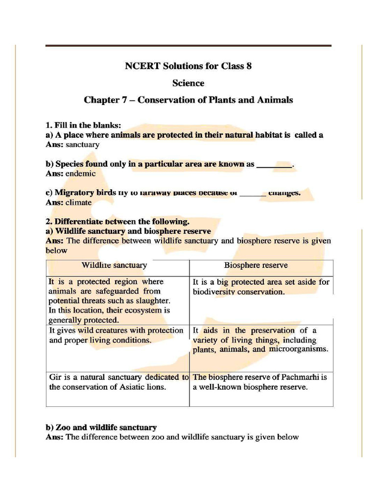 8th Science Q - A CH - Conservation of Plants and Animals | PDF