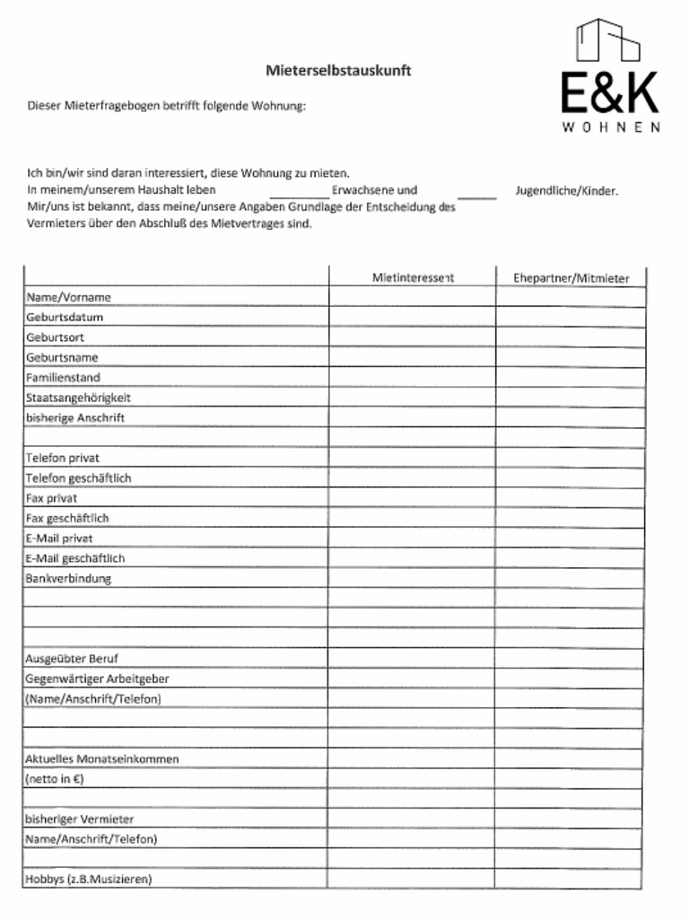 Mieterselbstauskunft | PDF