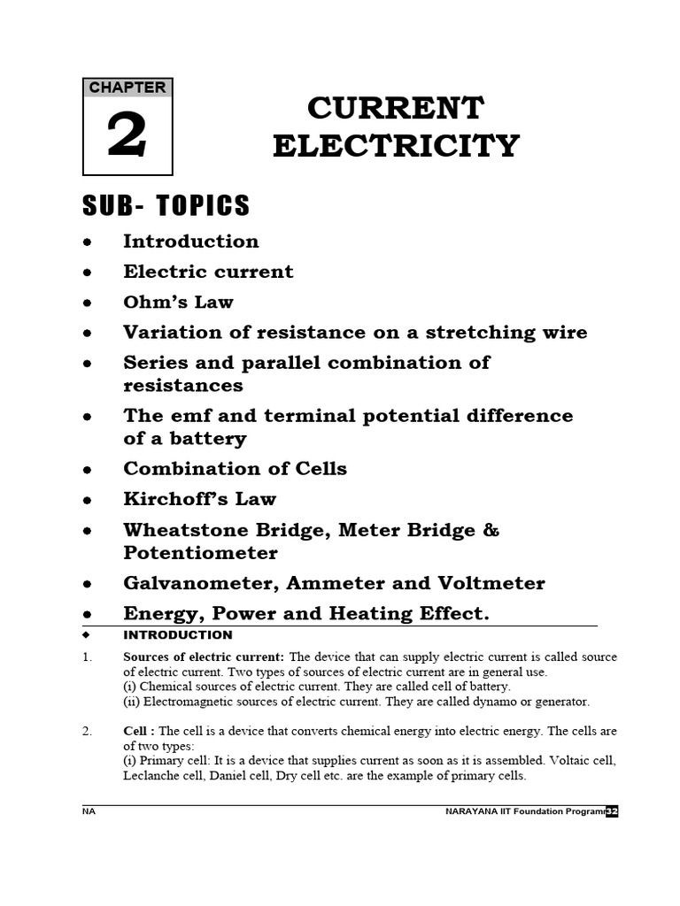 Sources of Electric Current Explained | PDF | Electrical Resistivity ...