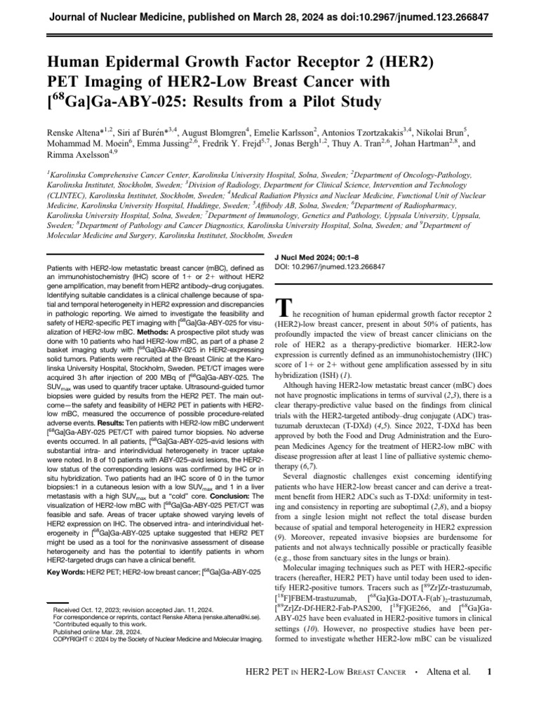 HER2 PET Imaging of HER2 Low Breast Cancer 3 | PDF | Biopsy | Positron ...