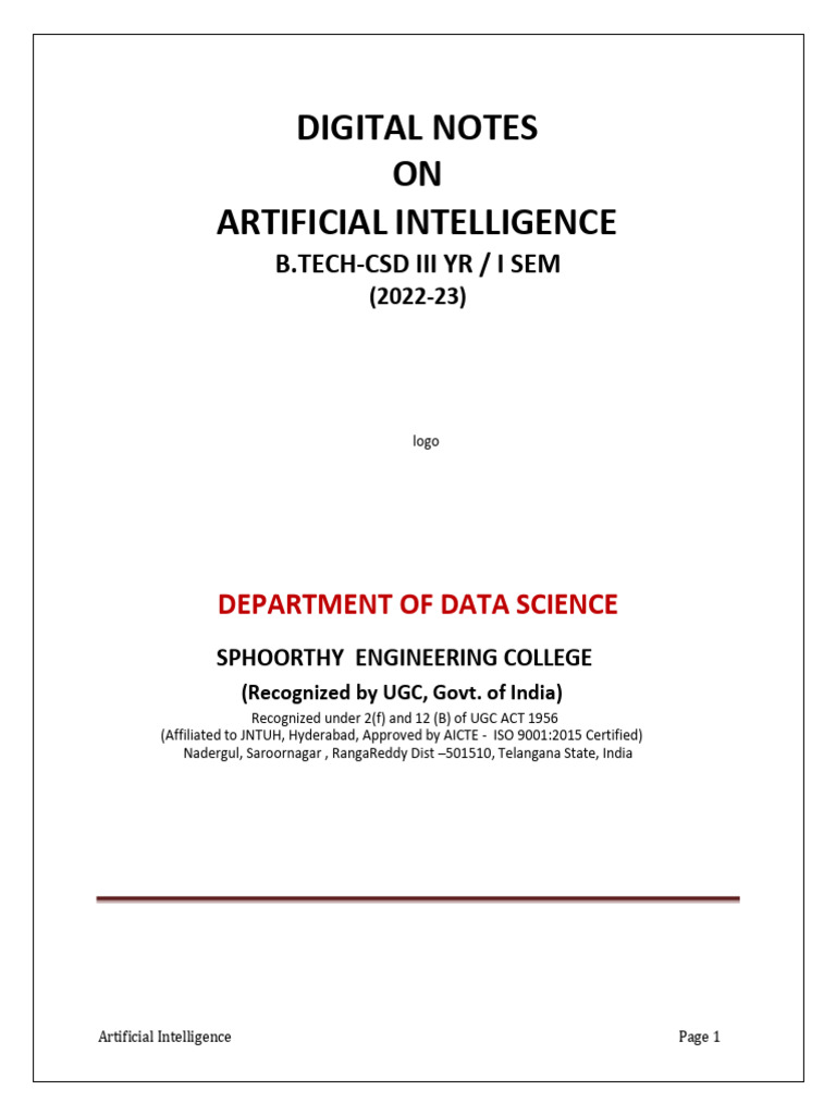 AI Complete Notes | PDF | Artificial Intelligence | Intelligence (AI ...