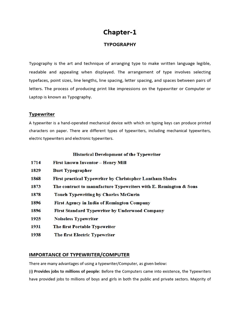 Introduction to Typography for Class 11 | PDF | Typewriter | Typography