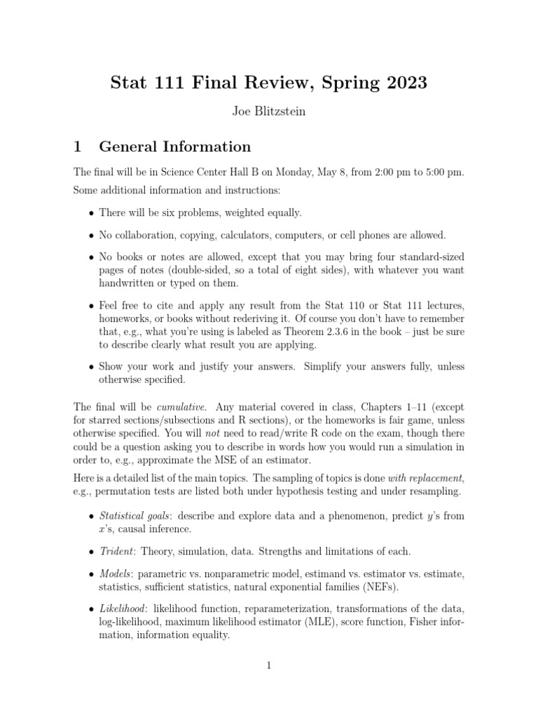 Final review handout pdf bootstrapping statistics estimator