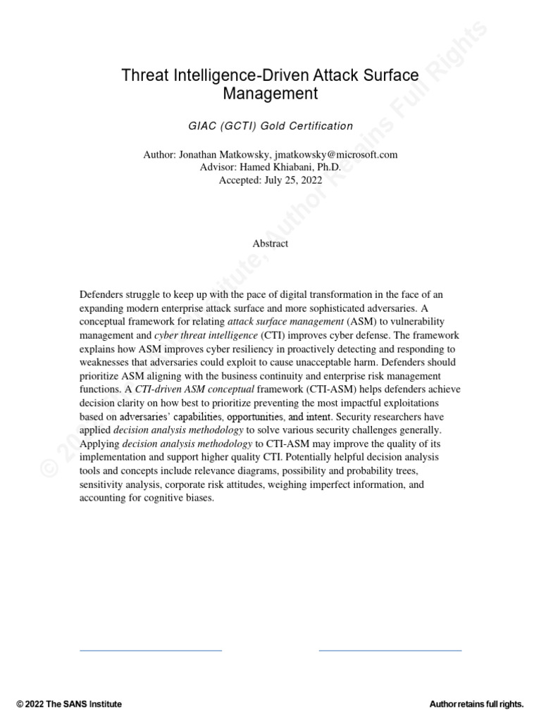 Sans Threat Intelligence Driven Attack Surface Management | PDF ...