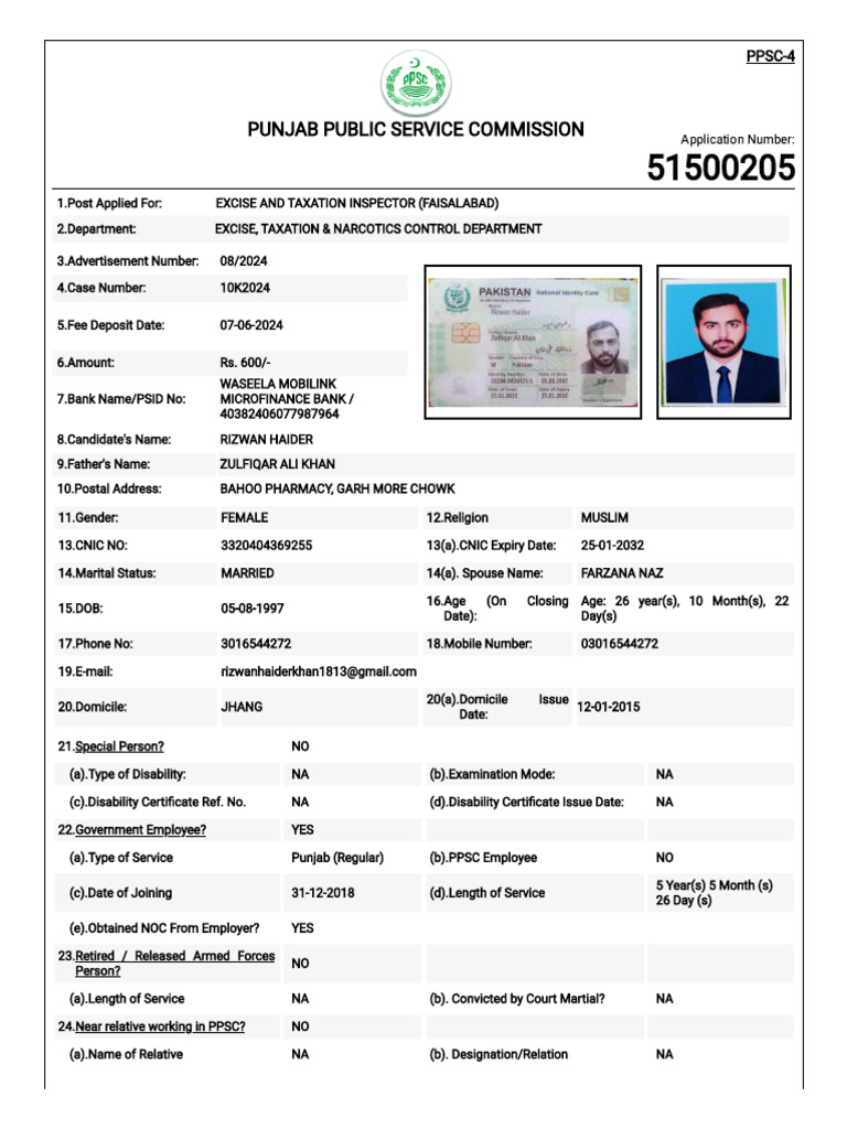 Excise Inspector Application - Rizwan Haider | PDF | Justice | Crime ...