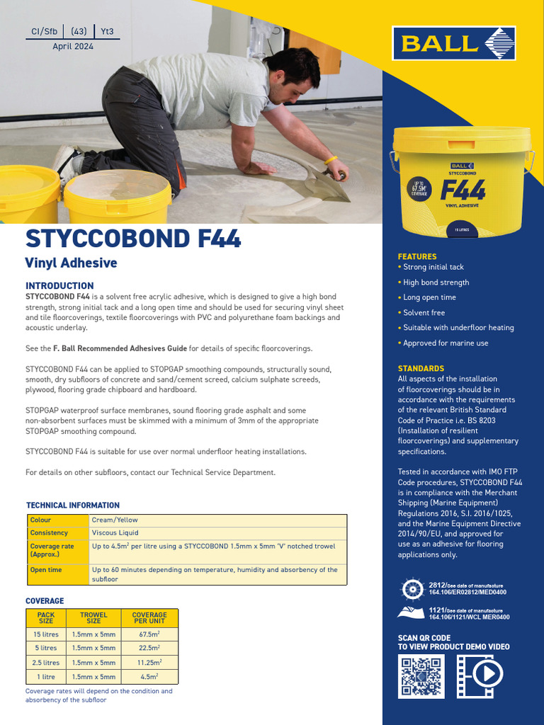 STYCCOBOND F44 Vinyl Adhesive Guide | PDF | Flooring | Adhesive