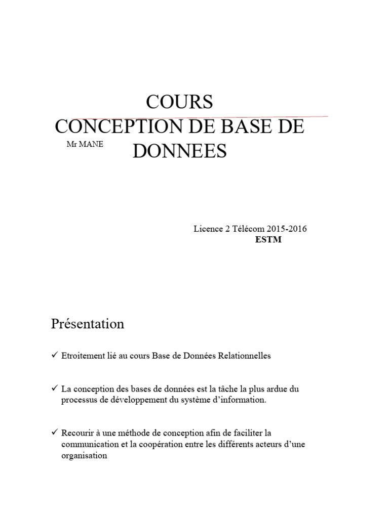 Cours de Conception de Bases de Données | PDF | Bases de données | Base ...