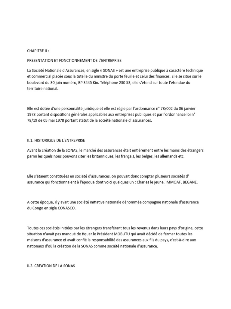 Présentation de la SONAS en RDC | PDF | Assurance | Assurance automobile