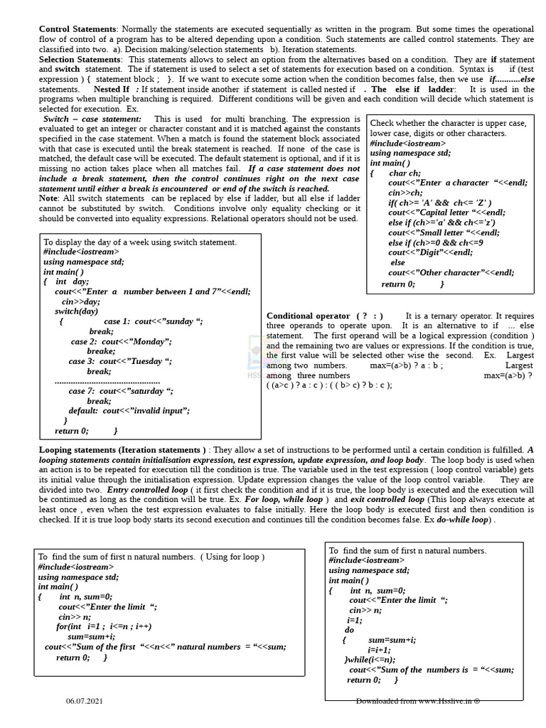 Hsslive-Xi-Cs-Siraj-07 Chapter CS | PDF | Control Flow | Namespace