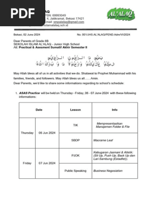 Jadwal Final Semester II_Grade 8B